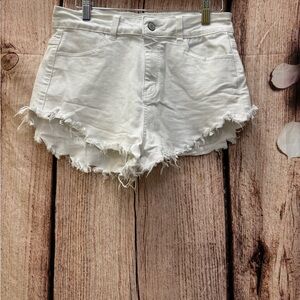 Women's White Frayed Denim Shorts